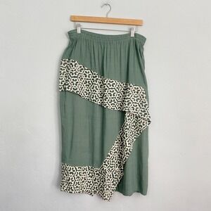 Kaliyana Linen Blend Maxi Skirt Women Size 2 Medium Green Pull On Art to Wear